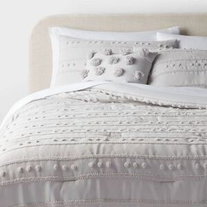 Threshold - 8pc Queen Clipped Stripe Poms Comforter and Sheet  Gray